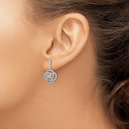 14K Weißgold Ohrhänger mit Blumen-Design und echten Diamanten