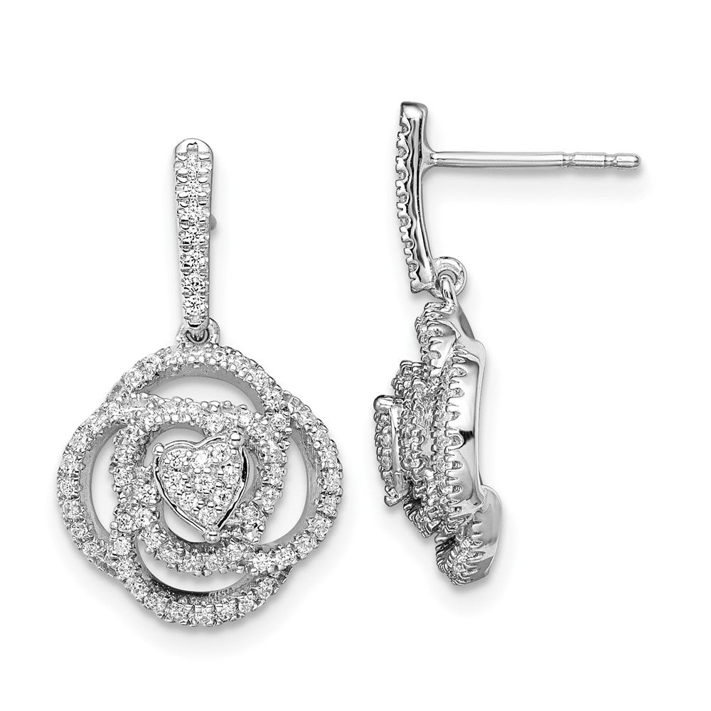 14K Weißgold Ohrhänger mit Blumen-Design und echten Diamanten