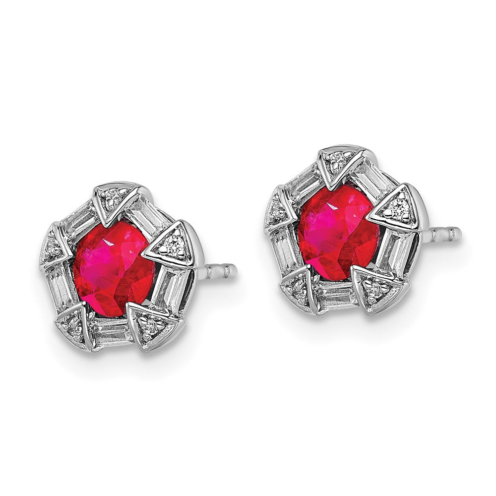 14K Weißgold Ohrstecker mit Rubin und echtem Diamant