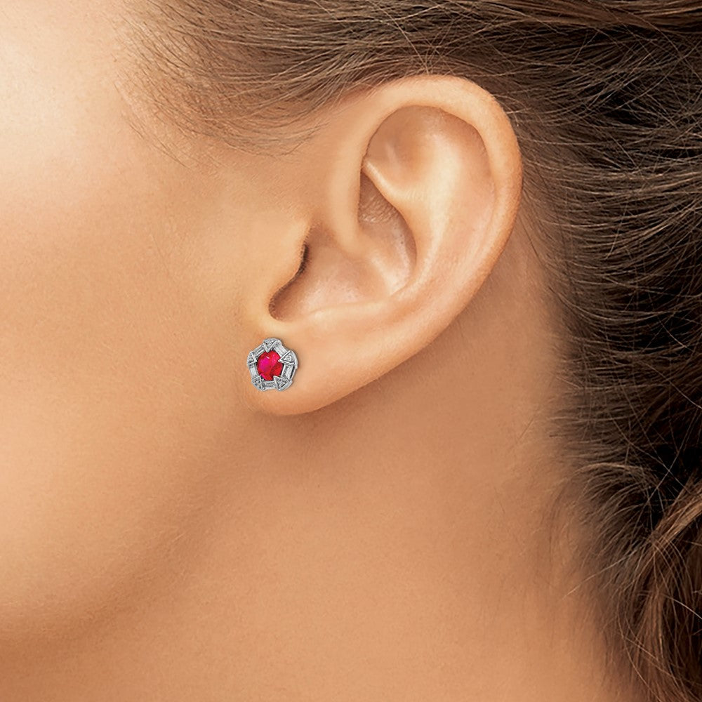 14K Weißgold Ohrstecker mit Rubin und echtem Diamant