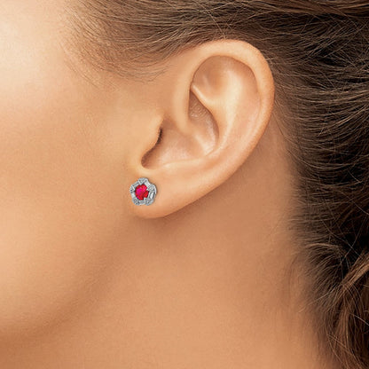 14K Weißgold Ohrstecker mit Rubin und echtem Diamant