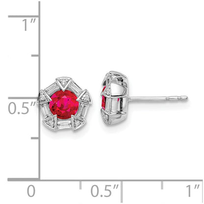 14K Weißgold Ohrstecker mit Rubin und echtem Diamant