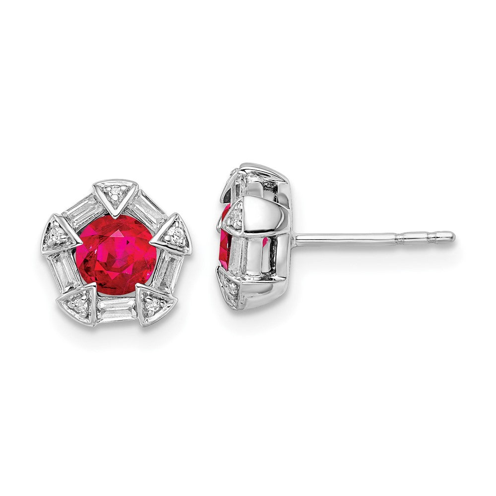 14K Weißgold Ohrstecker mit Rubin und echtem Diamant