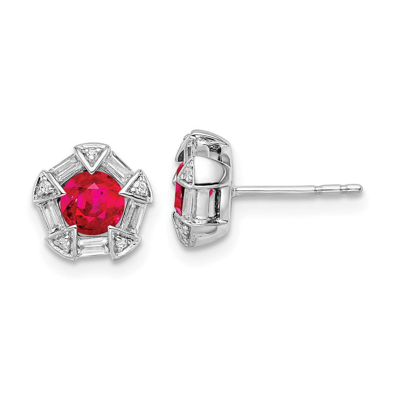 14K Weißgold Ohrstecker mit Rubin und echtem Diamant