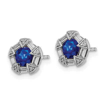 14K Weißgold Saphir- und Echtdiamant-Ohrstecker