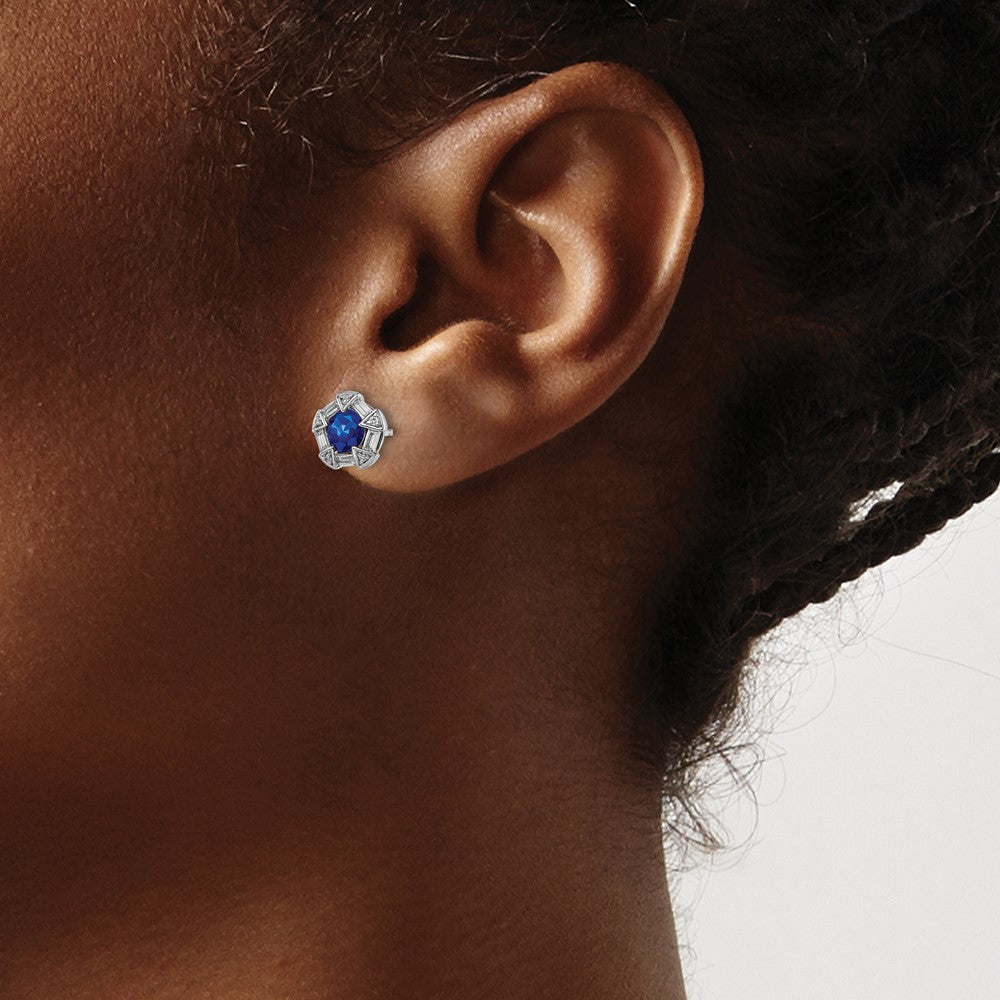14K Weißgold Saphir- und Echtdiamant-Ohrstecker