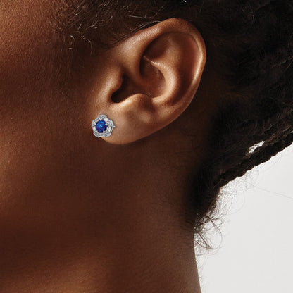 14K Weißgold Saphir- und Echtdiamant-Ohrstecker