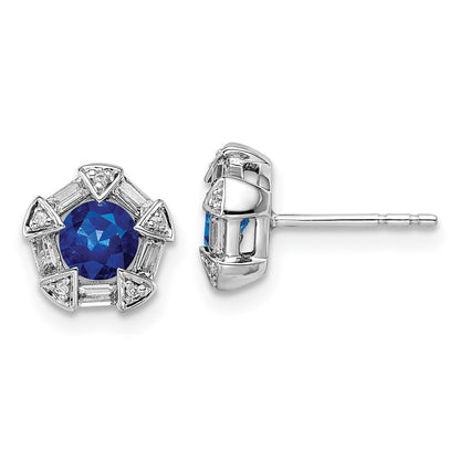 14K Weißgold Saphir- und Echtdiamant-Ohrstecker