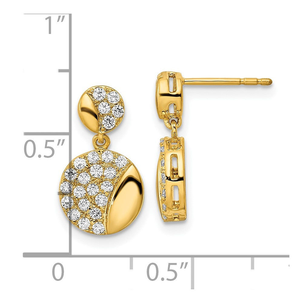14K Gelbgold polierte Doppelkreis Diamant-Ohrhänger mit Steckverschluss