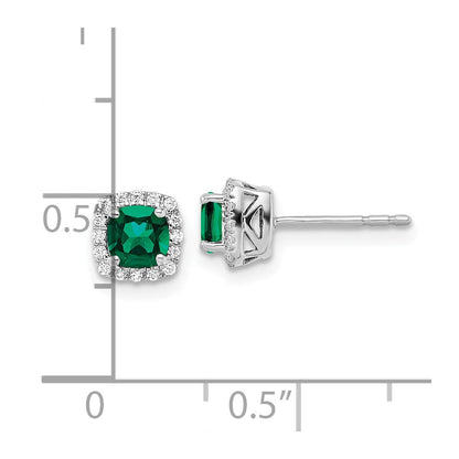 10K Weißgold Ohrstecker mit quadratischem Halo, 0,1 ct. im Labor gezüchteten Diamanten VS/SI+ G+ und gezüchtetem Smaragd