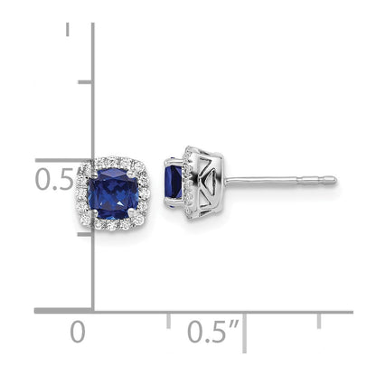10K Weißgold Ohrstecker mit 0,1 ct. laborgezüchteten Diamanten VS/SI+ G+ und synthetischen Saphiren, quadratische Halo-Fassung
