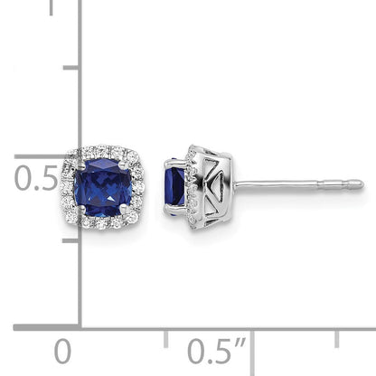 14k Weißgold 0,1 ct. Lab Grown Diamant VS/SI+ G+ and Created Sapphire Complete Square Halo Post Earrings