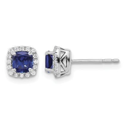 14k Weißgold 0,1 ct. Lab Grown Diamant VS/SI+ G+ and Created Sapphire Complete Square Halo Post Earrings