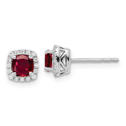 14K Gelbgold Ohrstecker mit quadratischem Halo, 0,10 ct. im Labor gezüchteten Diamanten VS/SI+ G+ und gezüchteten Rubinen