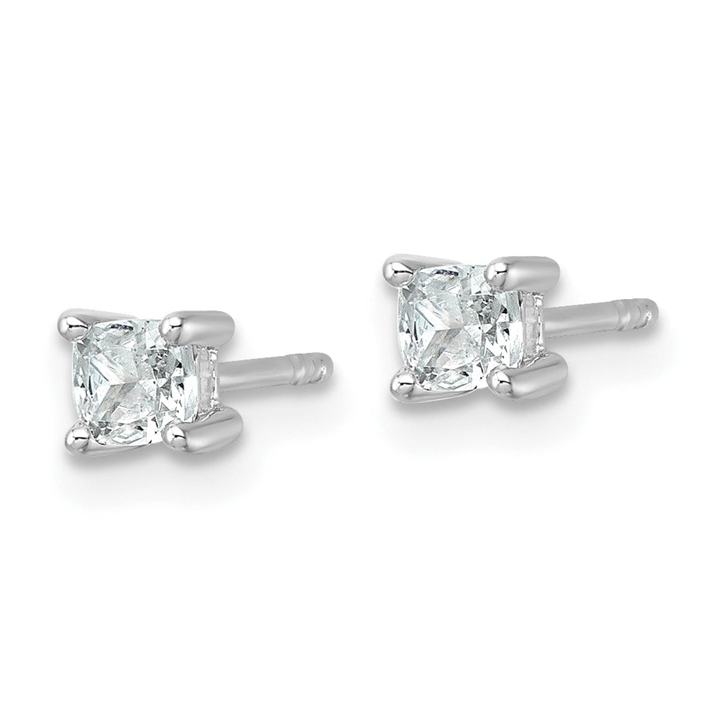 14K Weißgold Ohrstecker mit 0,5 ct. im Kissenschliff gezüchtetem Diamant-Solitär VS/SI+ G+, komplett besetzt