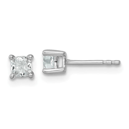 14K Weißgold Ohrstecker mit 0,5 ct. im Kissenschliff gezüchtetem Diamant-Solitär VS/SI+ G+, komplett besetzt