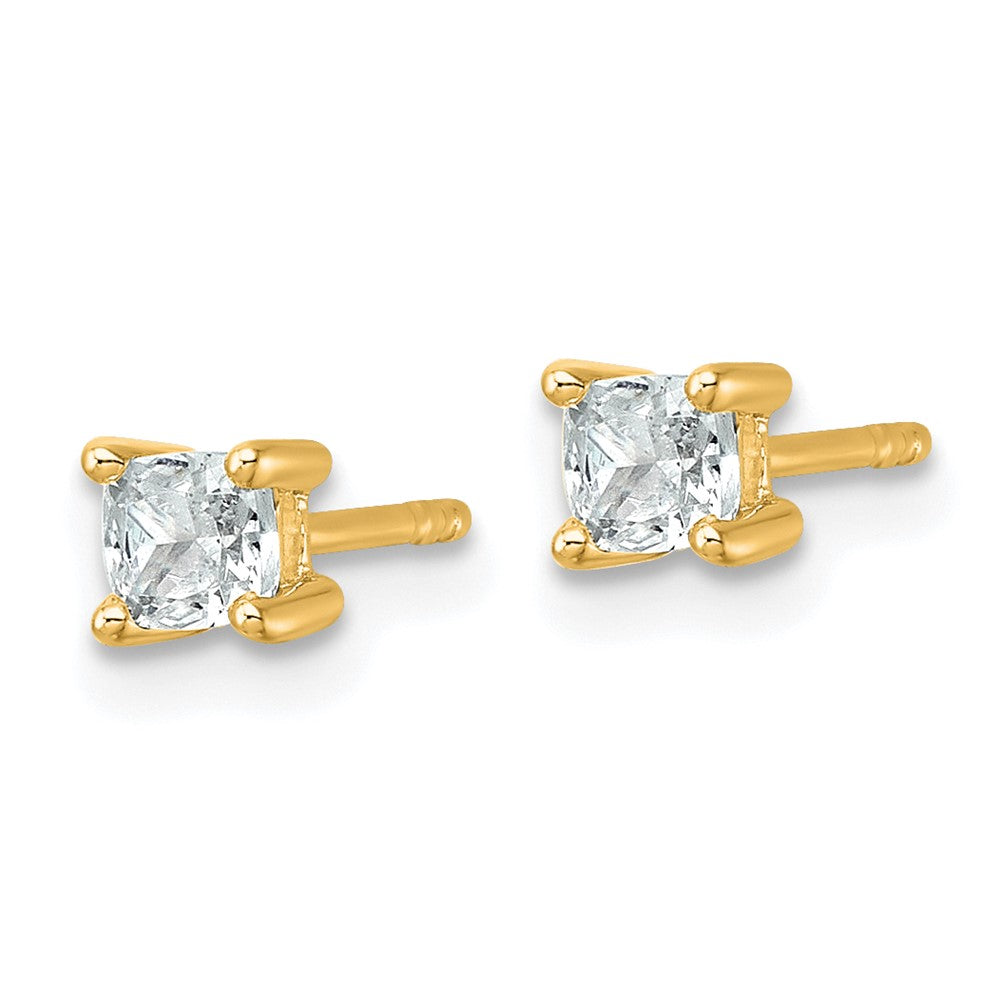 14K Gelbgold Ohrstecker mit 0,5 ct. im Labor gezüchteten Diamanten VS/SI+ G+ im Kissenschliff, 4er-Krappenfassung, hohes Gewicht