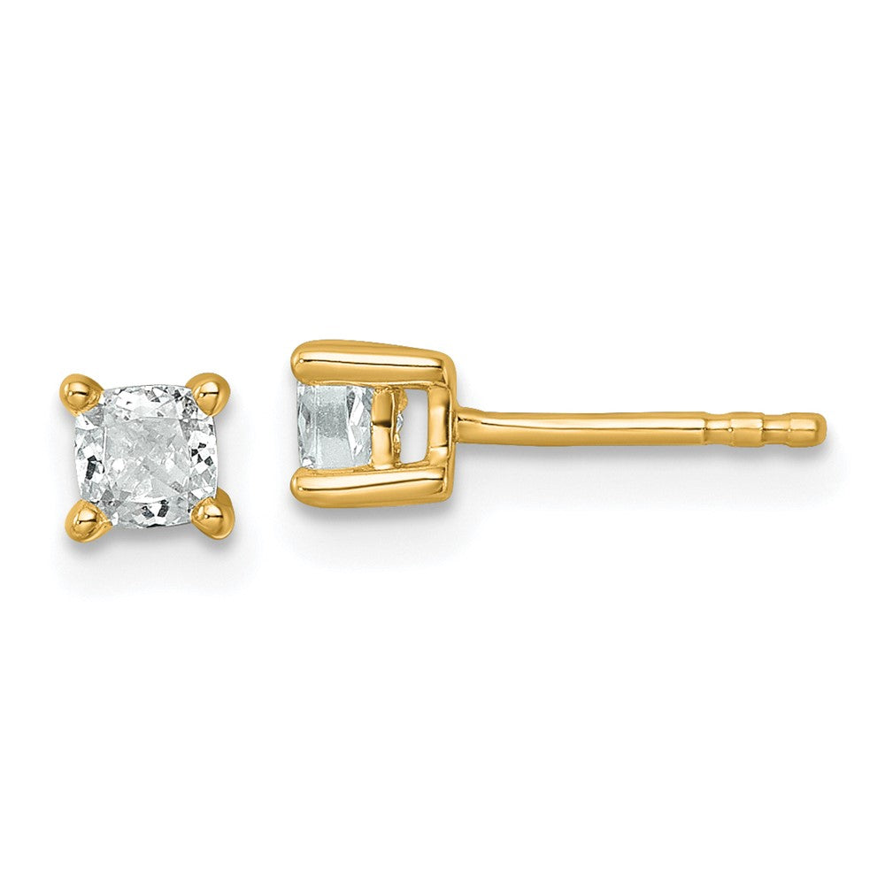 14K Gelbgold Ohrstecker mit 0,5 ct. im Labor gezüchteten Diamanten VS/SI+ G+ im Kissenschliff, 4er-Krappenfassung, hohes Gewicht