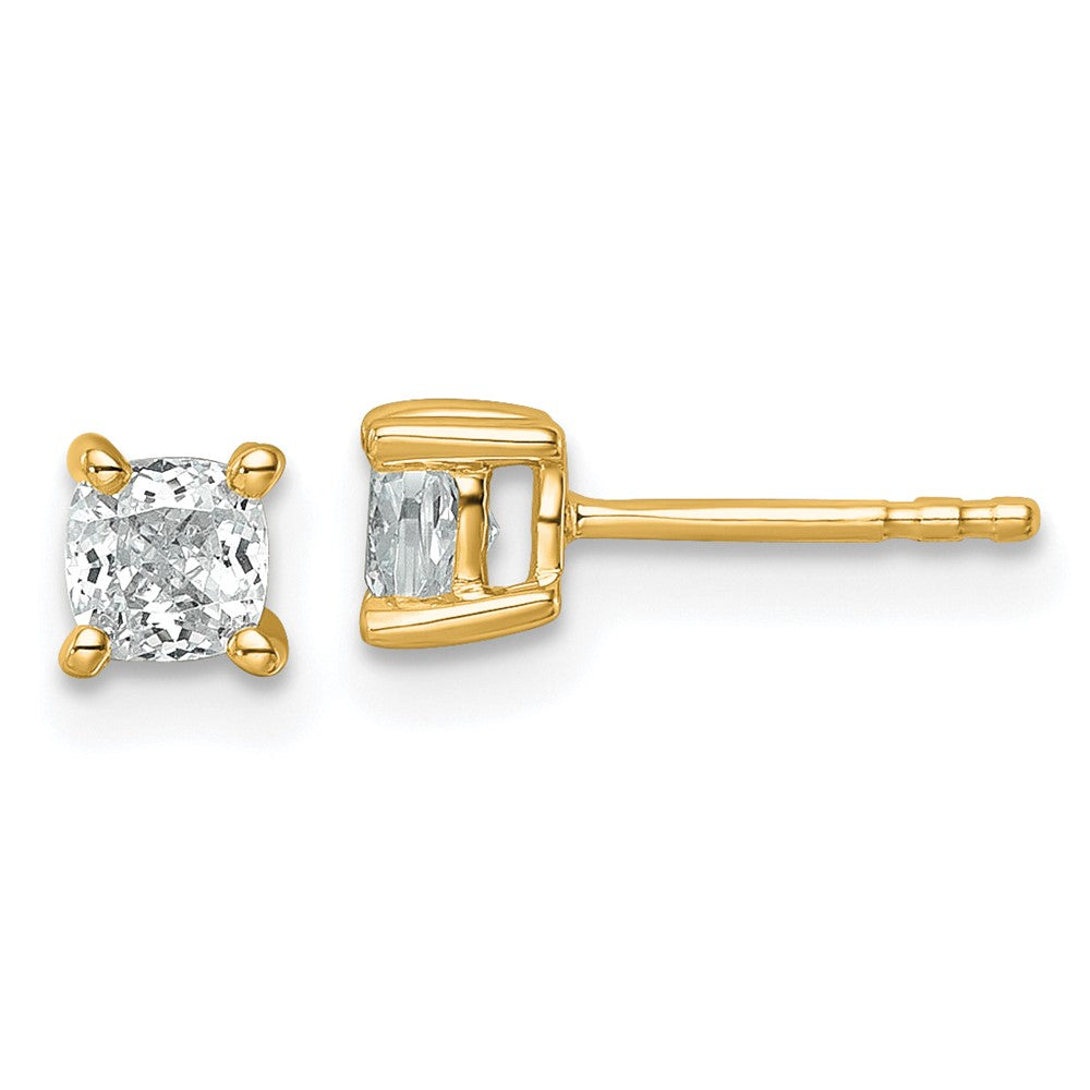 14K Gelbgold Ohrstecker mit 0,75 ct. zertifizierten, im Labor gezüchteten Diamanten VS/SI+ G+ im Kissenschliff, 4-Krappen-Fassung, schweres Gewicht