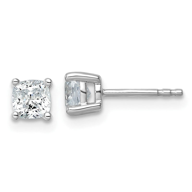 14K Weißgold Ohrstecker mit zertifizierten, im Labor gezüchteten Diamanten, 1 ct., VS/SI+ G+, Kissenschliff, 4-Krappen-Fassung, schwere Ausführung