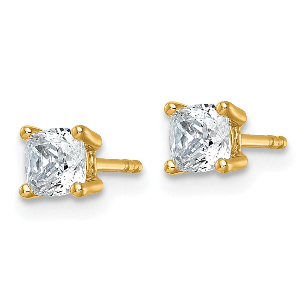 14K Gelbgold Ohrstecker mit 1 ct. zertifiziertem, im Labor gezüchtetem Diamant, VS/SI+ G+, Kissenschliff, komplette Solitär-Fassung