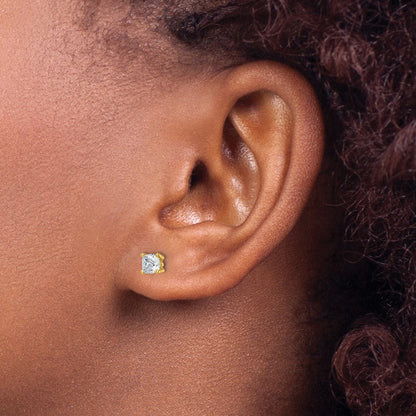 14K Gelbgold Ohrstecker mit 1 ct. zertifiziertem, im Labor gezüchtetem Diamant, VS/SI+ G+, Kissenschliff, komplette Solitär-Fassung