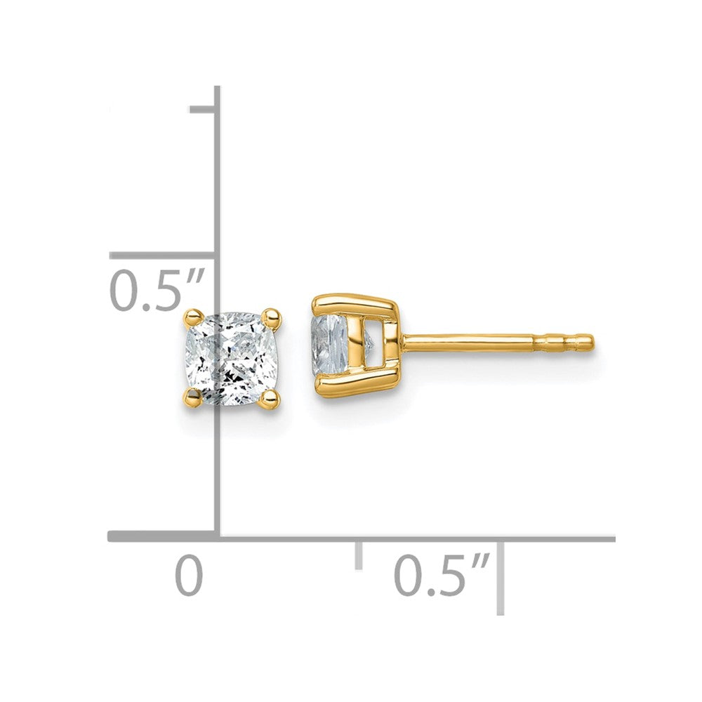 14K Gelbgold Ohrstecker mit 1 ct. laborgezüchtetem Diamant VS/SI+ G+ im Kissenschliff, Solitär komplett