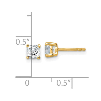 14K Gelbgold Ohrstecker mit 1 ct. zertifiziertem, im Labor gezüchtetem Diamant, VS/SI+ G+, Kissenschliff, komplette Solitär-Fassung