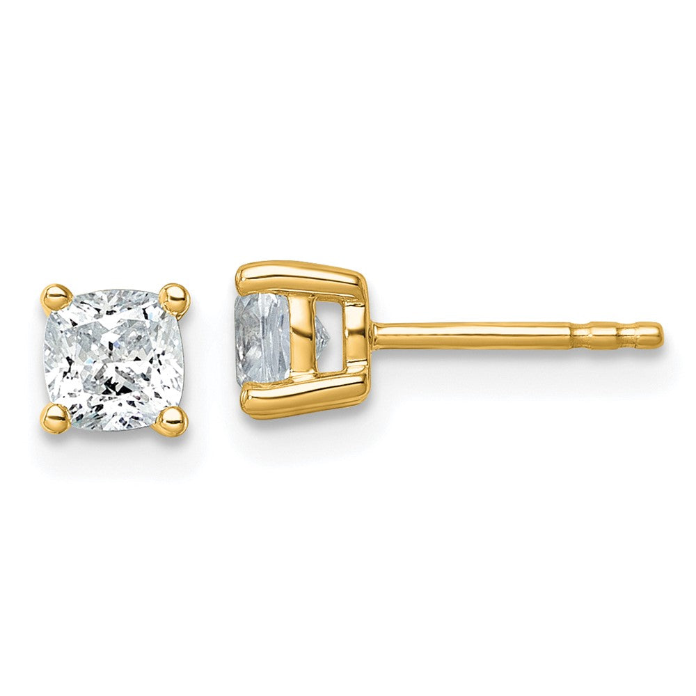 14K Gelbgold Ohrstecker mit 1 ct. zertifiziertem, im Labor gezüchtetem Diamant, VS/SI+ G+, Kissenschliff, komplette Solitär-Fassung