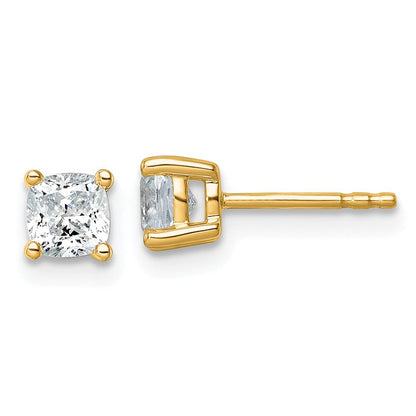 14K Gelbgold Ohrstecker mit 1 ct. zertifiziertem, im Labor gezüchtetem Diamant, VS/SI+ G+, Kissenschliff, komplette Solitär-Fassung