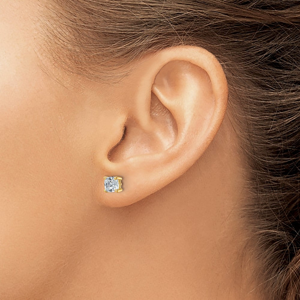 14K Gelbgold Ohrstecker mit 1,5 ct. zertifizierten, im Labor gezüchteten Diamanten, VS/SI+ G+, Kissenschliff, 4-Krappen-Fassung, Schwergewicht