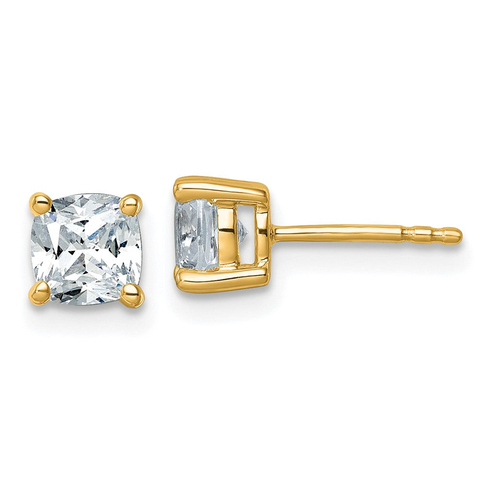 14K Gelbgold Ohrstecker mit 1,5 ct. zertifizierten, im Labor gezüchteten Diamanten, VS/SI+ G+, Kissenschliff, 4-Krappen-Fassung, Schwergewicht
