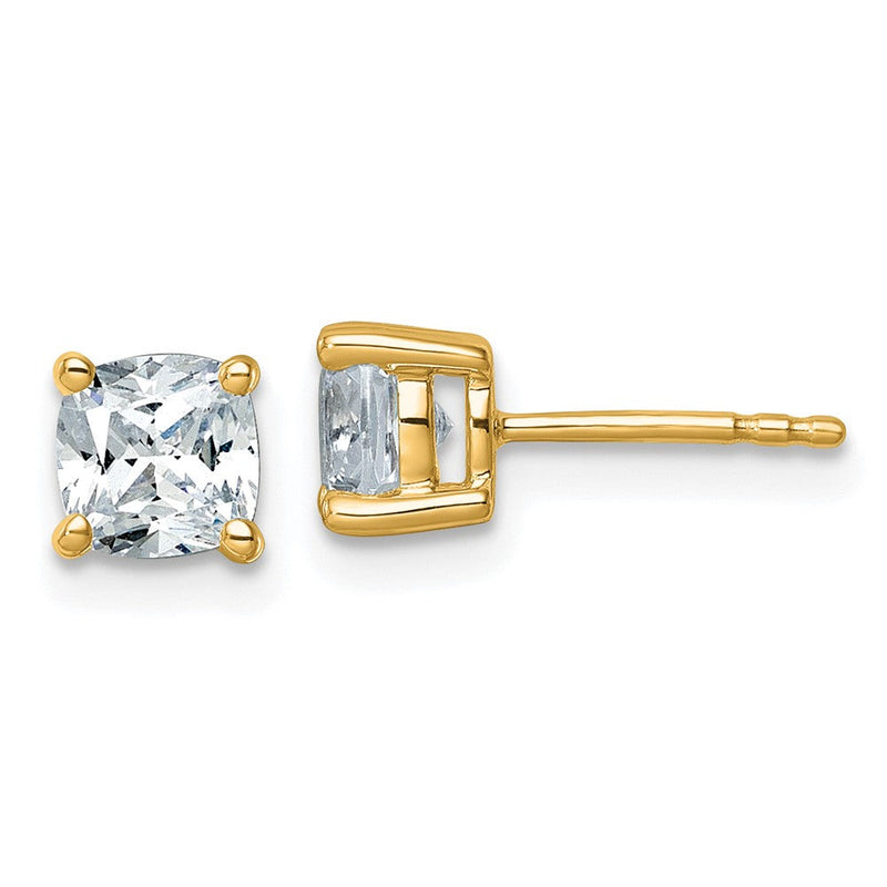 14K Gelbgold Ohrstecker mit 1,5 ct. zertifizierten, im Labor gezüchteten Diamanten, VS/SI+ G+, Kissenschliff, 4-Krappen-Fassung, Schwergewicht