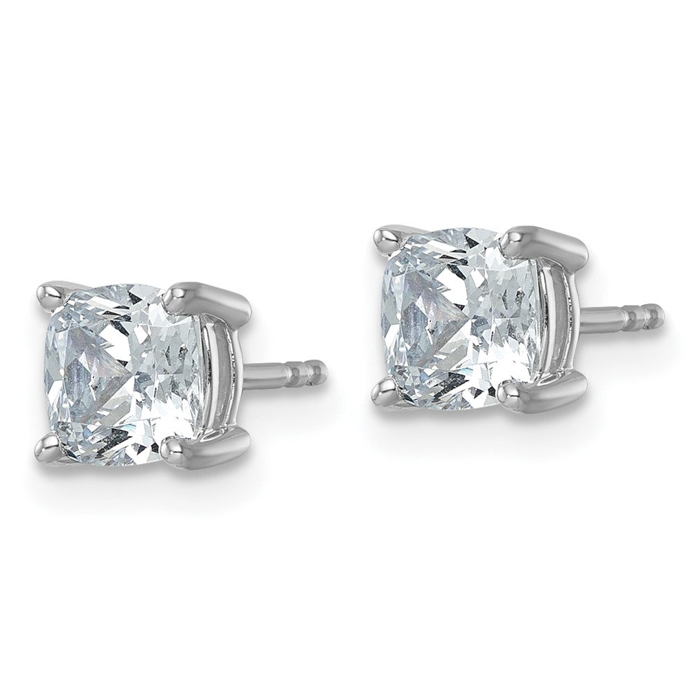 14K Weißgold Laborgezüchtete Diamant-Ohrstecker, 2 ct., VS/SI+ G+, Cushion-Schliff, 4-Krappen-Fassung, hohes Gewicht