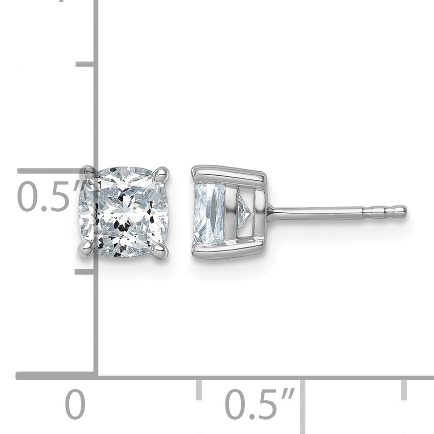 14K Weißgold Ohrstecker mit 2 ct. zertifiziertem, im Labor gezüchtetem Solitär-Diamant im Cushion-Schliff, VS/SI+ G+