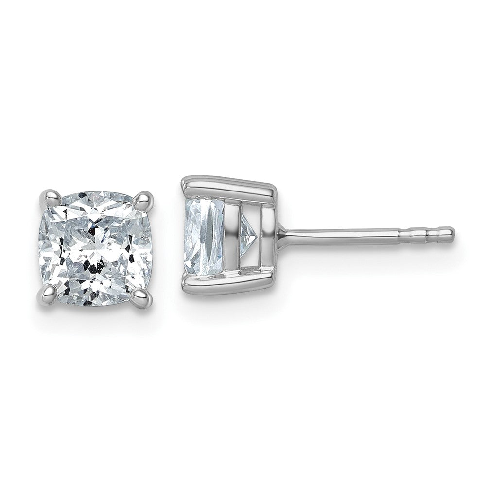 14K Weißgold Laborgezüchtete Diamant-Ohrstecker, 2 ct., VS/SI+ G+, Cushion-Schliff, 4-Krappen-Fassung, hohes Gewicht