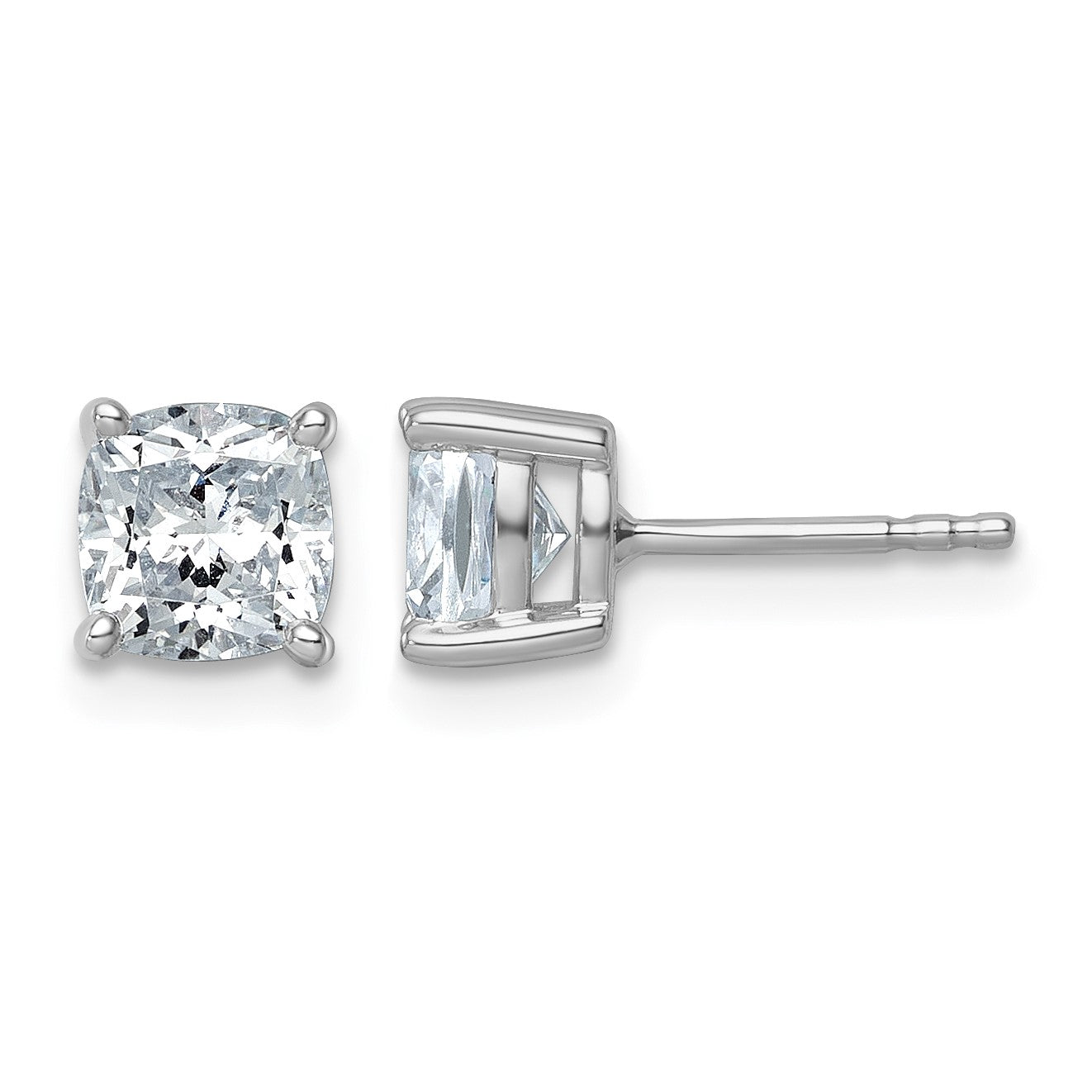 14K Weißgold Ohrstecker mit 2 ct. zertifiziertem, im Labor gezüchtetem Solitär-Diamant im Cushion-Schliff, VS/SI+ G+