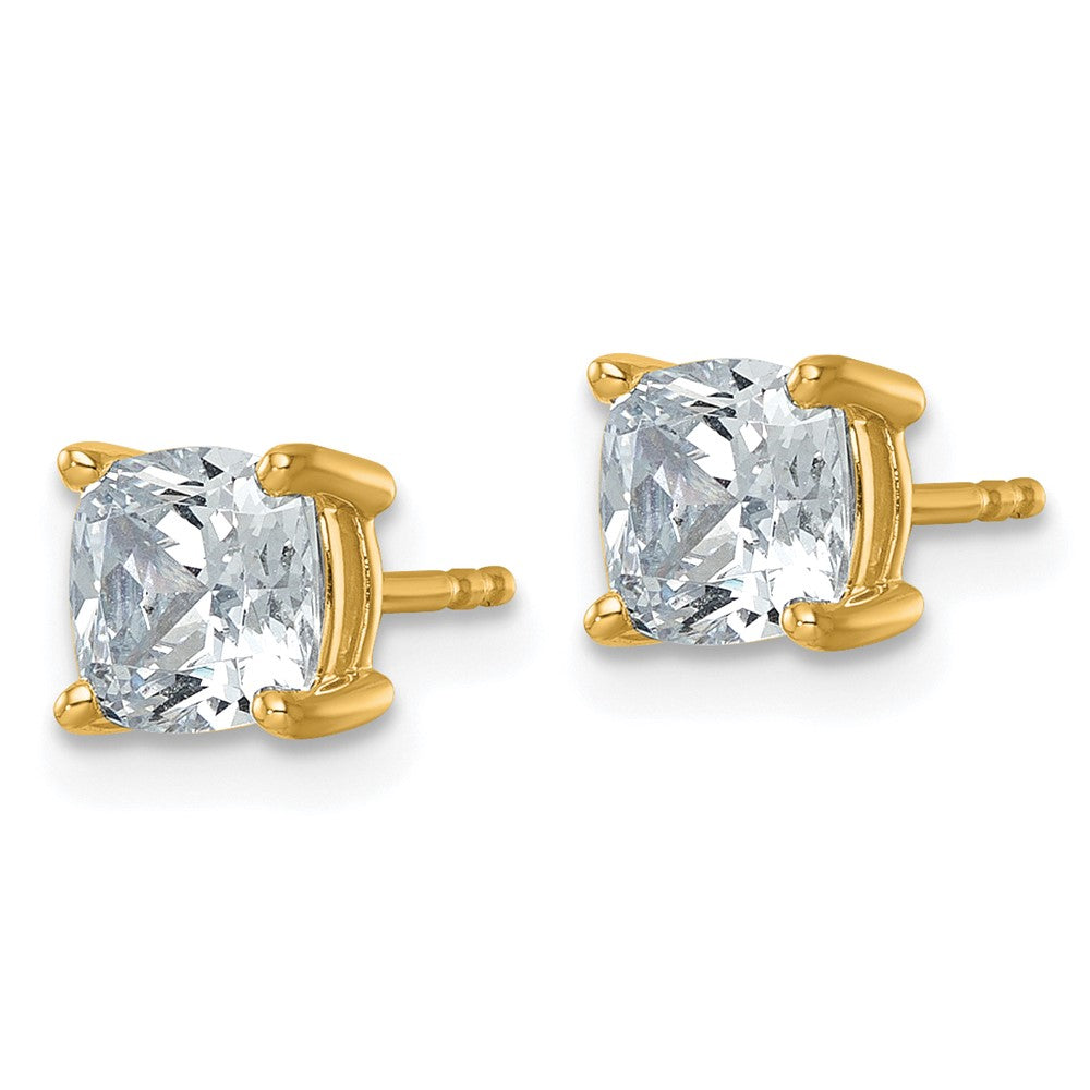 14K Gelbgold Ohrstecker mit 2 ct. Laborgezüchteten Diamanten, VS/SI+ G+, Kissenschliff, 4-Krappenfassung, hohes Gewicht