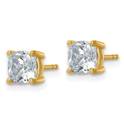 14K Gelbgold Ohrstecker mit 2 ct. Laborgezüchteten Diamanten, VS/SI+ G+, Kissenschliff, 4-Krappenfassung, hohes Gewicht