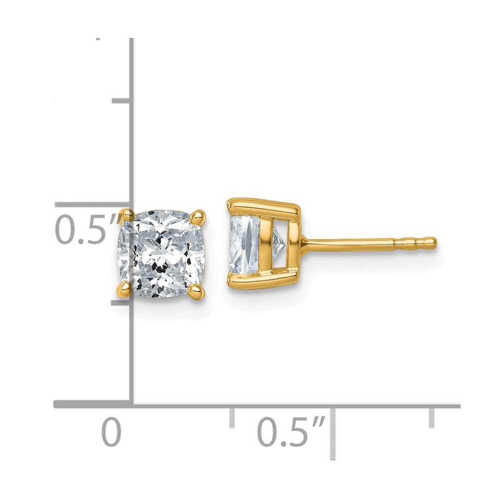 14K Gelbgold Ohrstecker mit 2 ct. Laborgezüchteten Diamanten, VS/SI+ G+, Kissenschliff, 4-Krappenfassung, hohes Gewicht