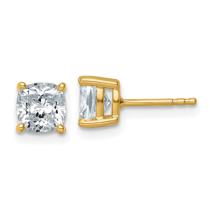 14K Gelbgold Ohrstecker mit 2 ct. zertifizierten, im Labor gezüchteten Diamanten, VS/SI+ G+, Kissenschliff, 4-Krappen-Fassung, schweres Gewicht