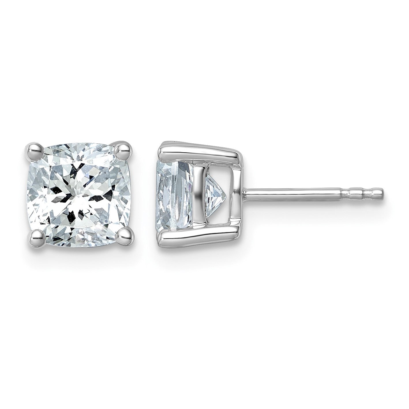 14K Weißgold Ohrstecker mit 3 ct. zertifiziertem, im Labor gezüchtetem Diamant VS/SI+ G+ im Kissenschliff, komplettes Solitär-Design