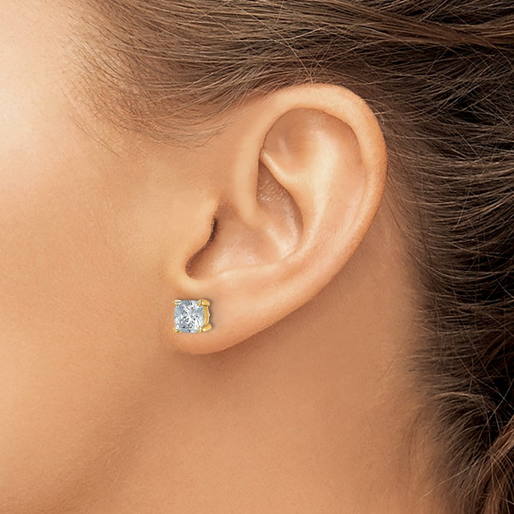 14K Gelbgold 3 ct Zertifiziert Im Labor Gezüchtet Diamant Vs/si+ G+ Kissen 4 Krappen Schwer Gewicht. Ohrstecker
