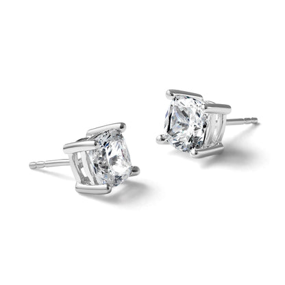 14K Weißgold Ohrstecker mit 4 ct. Laborgezüchteten Diamanten VS/SI+ G+, Kissenschliff, 4-Krappen-Fassung, Schweres Gewicht