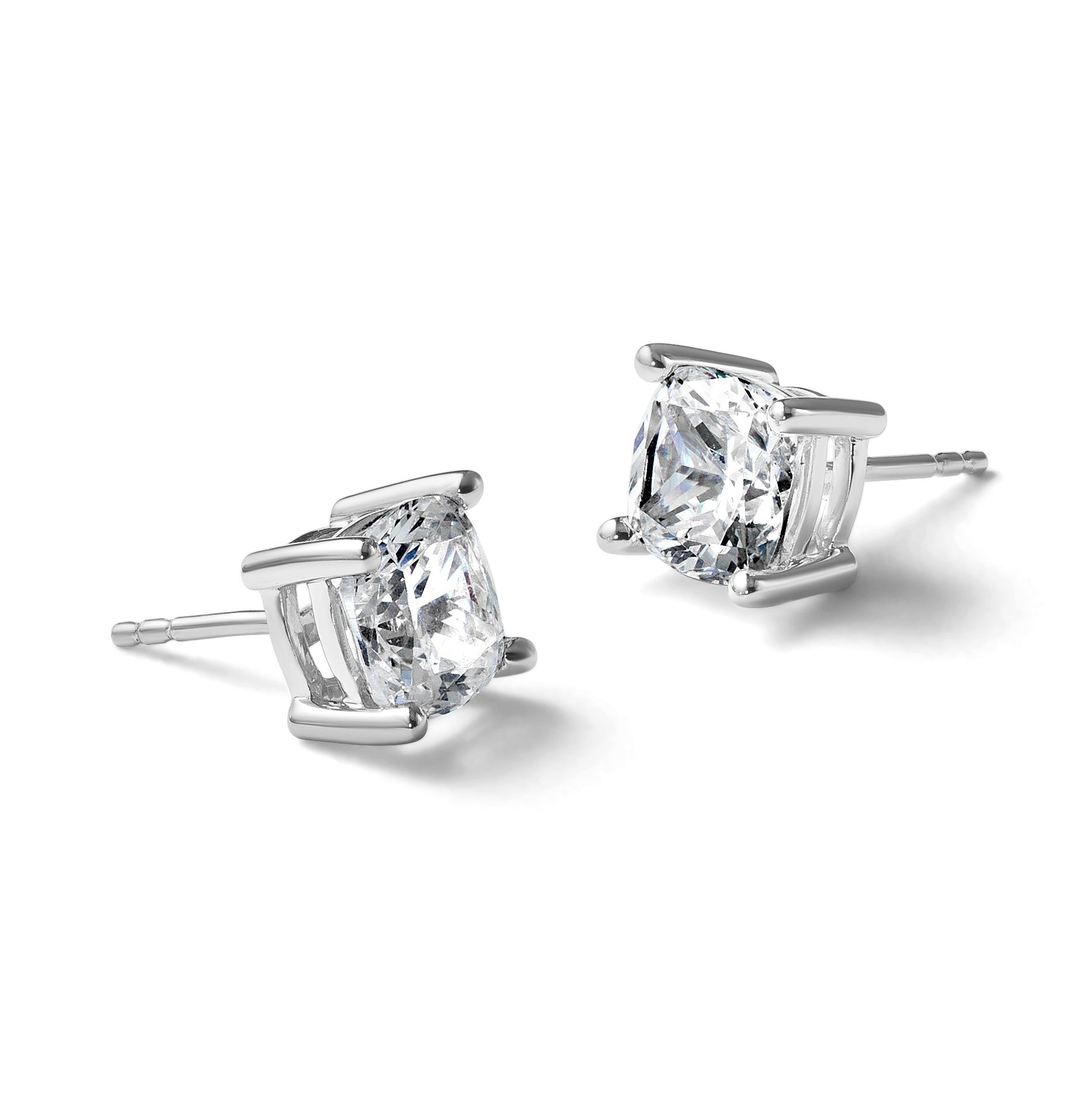 14K Weißgold 4 ct. Zertifizierte Laborgezüchtete Diamant VS/SI+ G+ Kissenschliff Komplett-Solitär-Ohrstecker