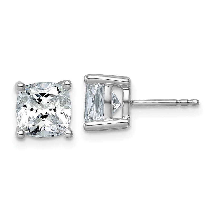 14K Weißgold Ohrstecker mit 4 ct. Laborgezüchteten Diamanten VS/SI+ G+, Kissenschliff, 4-Krappen-Fassung, Schweres Gewicht