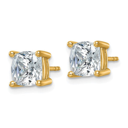14K Gelbgold Ohrstecker mit 4 ct. Laborgezüchtetem Diamanten im Kissenschliff, komplette Solitärfassung, VS/SI+ G+