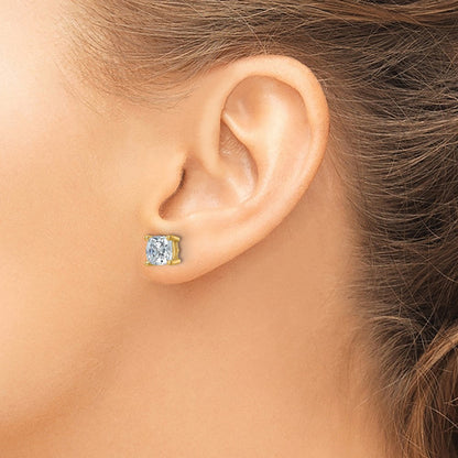 14K Gelbgold Ohrstecker mit 4 ct. Laborgezüchtetem Diamanten im Kissenschliff, komplette Solitärfassung, VS/SI+ G+