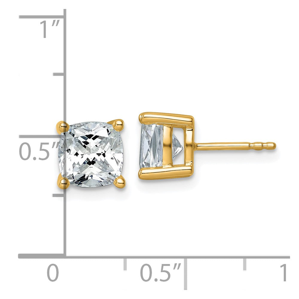 14K Gelbgold Ohrstecker mit 4 ct. Laborgezüchtetem Diamanten im Kissenschliff, komplette Solitärfassung, VS/SI+ G+