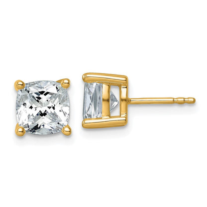 14K Gelbgold Ohrstecker mit 4 ct. Laborgezüchtetem Diamanten im Kissenschliff, komplette Solitärfassung, VS/SI+ G+